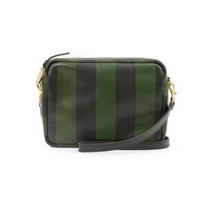 Clare v midi sac black / fern green leather stripe striped crossbody bag purse
